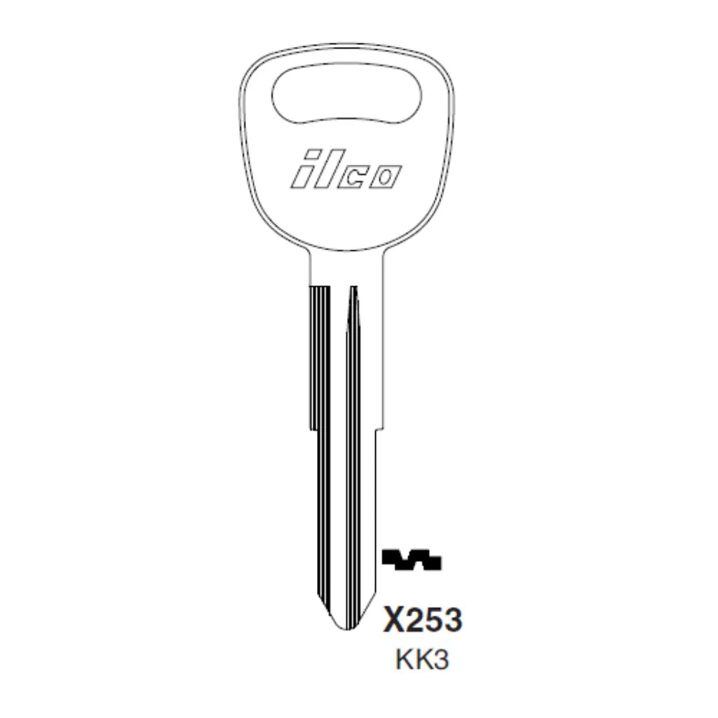 1998-2006 (ILCO) Metal Head Key for Kia Rio - Sportage - Sedona  X253 - KK3-P  Key Blank