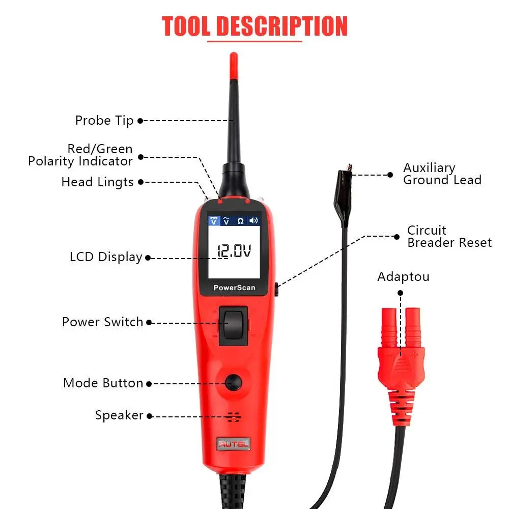Autel PowerScan PS100 Electrical System Diagnosis Tool PowerScan PS100 Auto Circuit Battery Tester Easy to Read AVOmeter