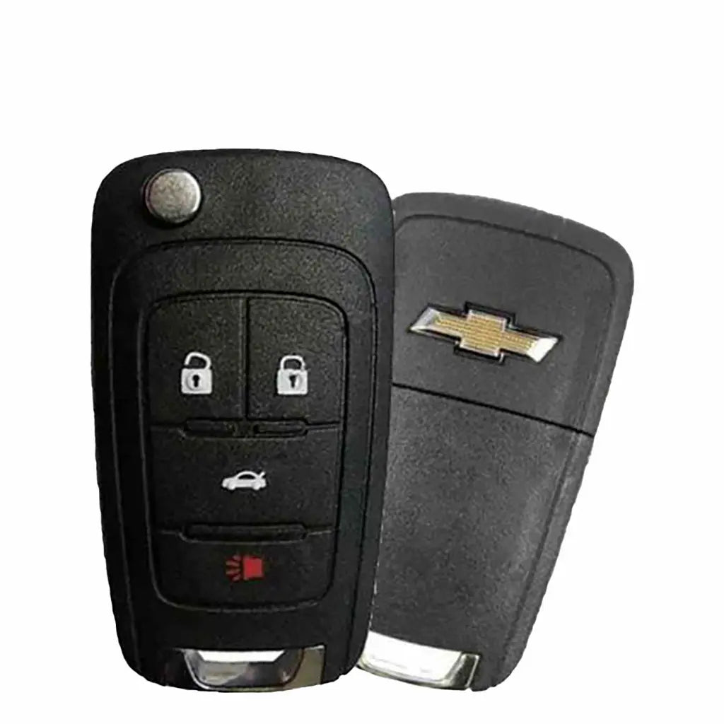 Front and back of 2014-2016 (OEM) Remote Flip Key for Chevrolet Impala - Sonic - Malibu  PN 13586489  KR55WK50073