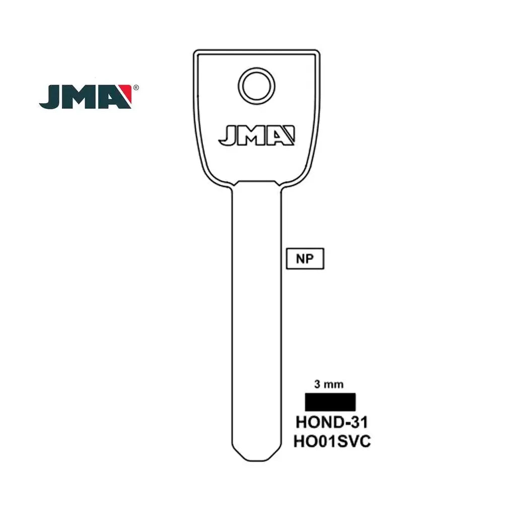 (NEW) JMA Metal Head Key for Honda  Acura  HO01-SVC (Packs of 5)