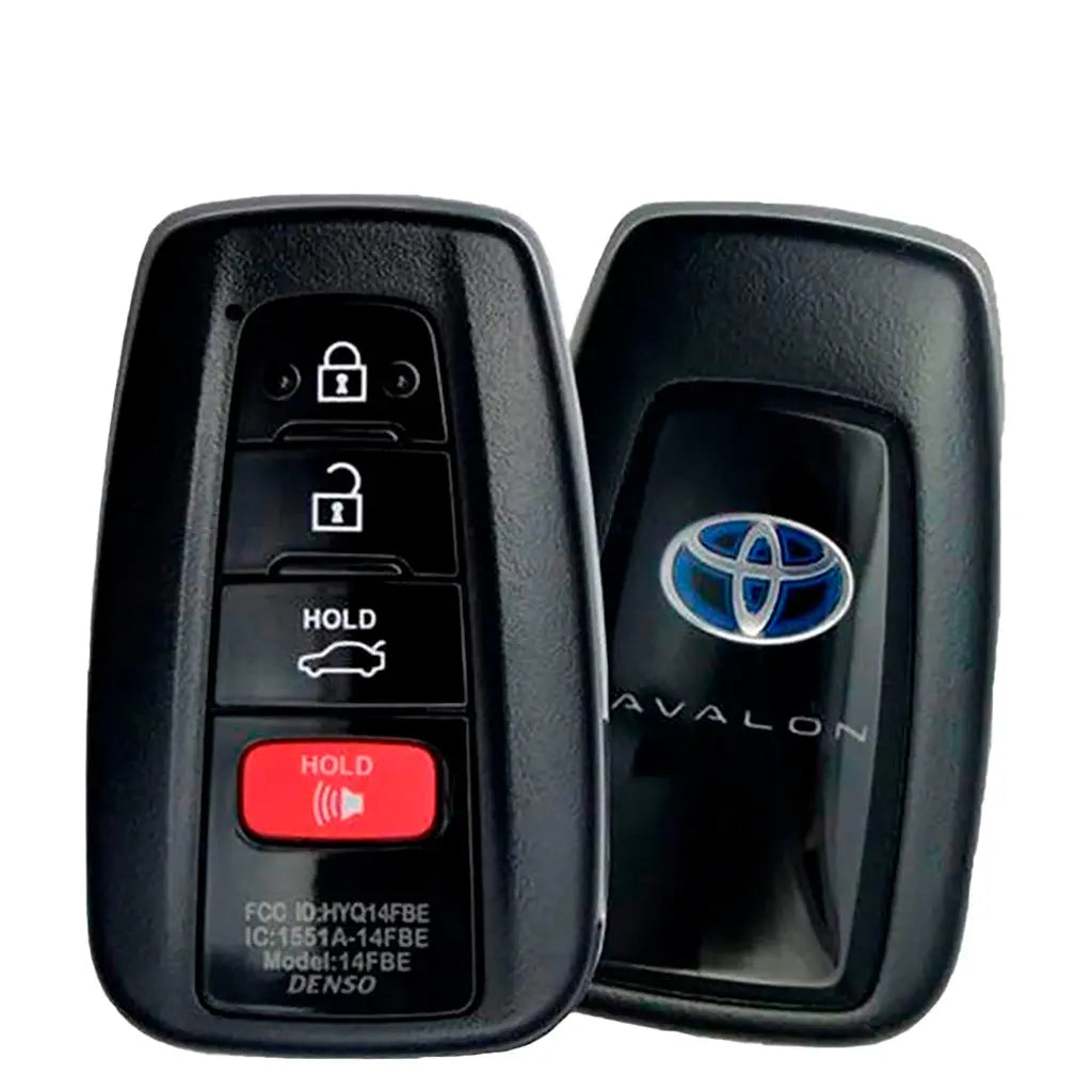 front and back of2019-2019 (OEM Refurb) Smart Key for Toyota Avalon Hybrid  PN 8990H-07020  HYQ14FBE-0410  Blue Logo 