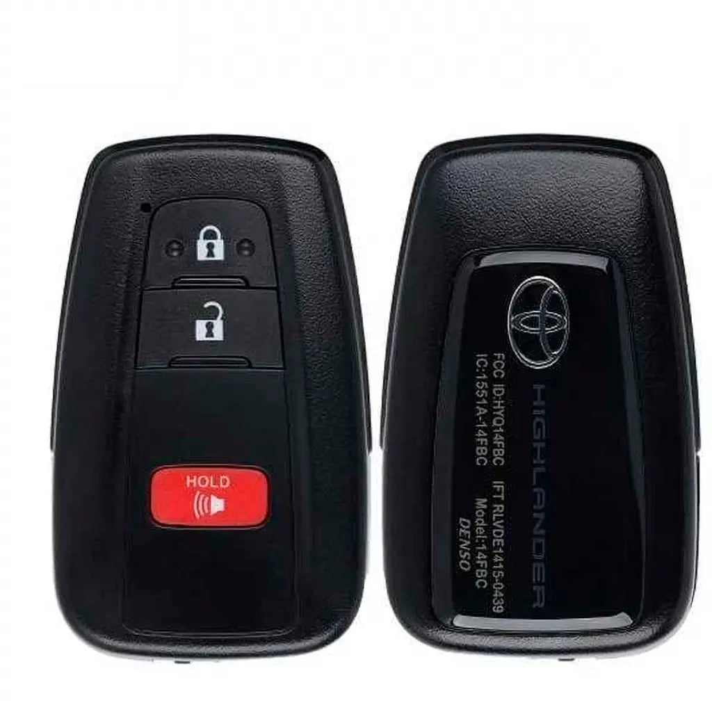 front and back of 2020-2022 (OEM) Smart Key for Toyota Highlander  PN 8990H-0E010  HYQ14FBC-0351