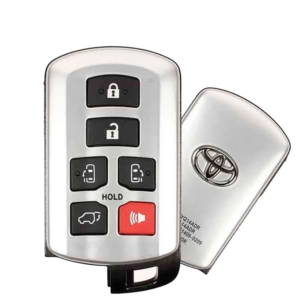 Front and back of 2011-2020 (OEM Refurb) Smart Key for Toyota Sienna  PN 89904-08010  HYQ14ADR