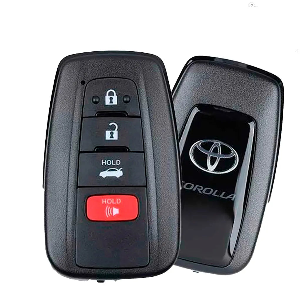 Front and Back of 2019-2021 (OEM Refurb) Smart Key for Toyota Corolla  4-Button Smart Key  PN PN 8990H-12040  HYQ14FBN