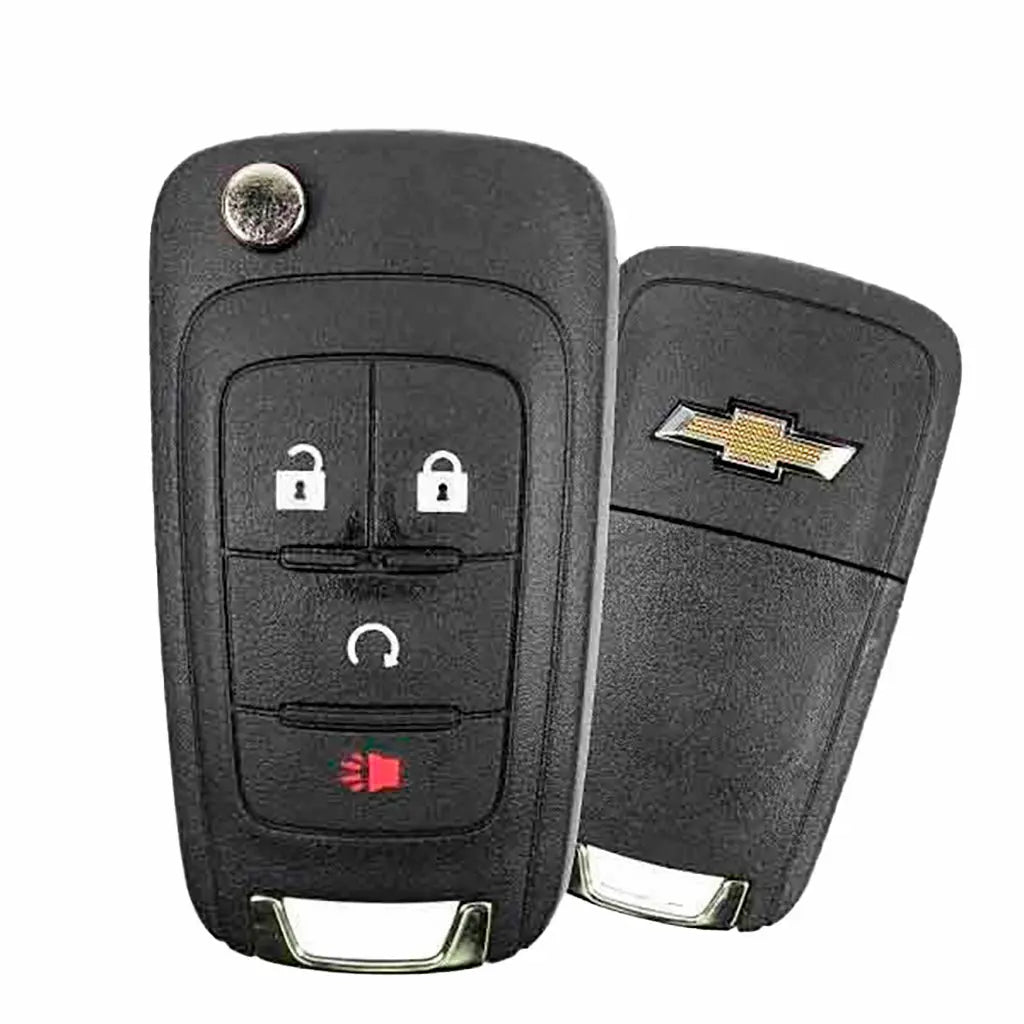 Front and back of 2012-2019 (OEM Refurb) Remote Flip Keys for Chevrolet Sonic  PN 13584829 