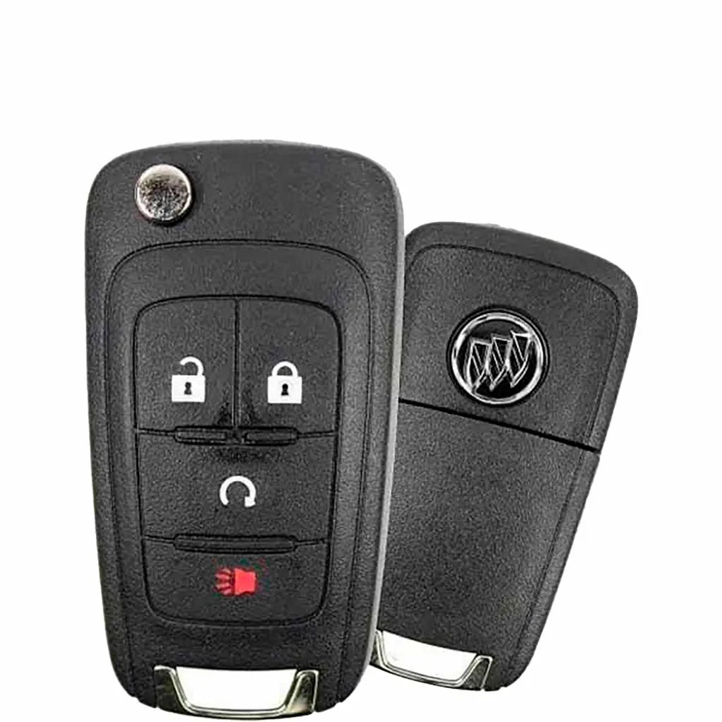 Front and back of 2013-2018 (OEM Refurbished) Remote Flip Key for Buick Encore  PN 13585814  FCC ID AVL-B01T1AC