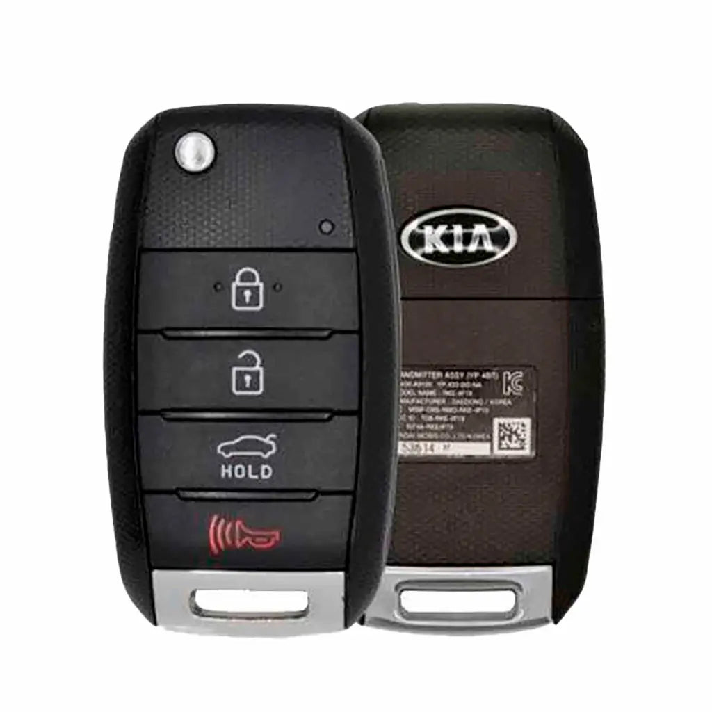 Front and back of 2014-2015 (OEM Refurb) Remote Flip Key for Kia Optima  PN 95430-2T560 