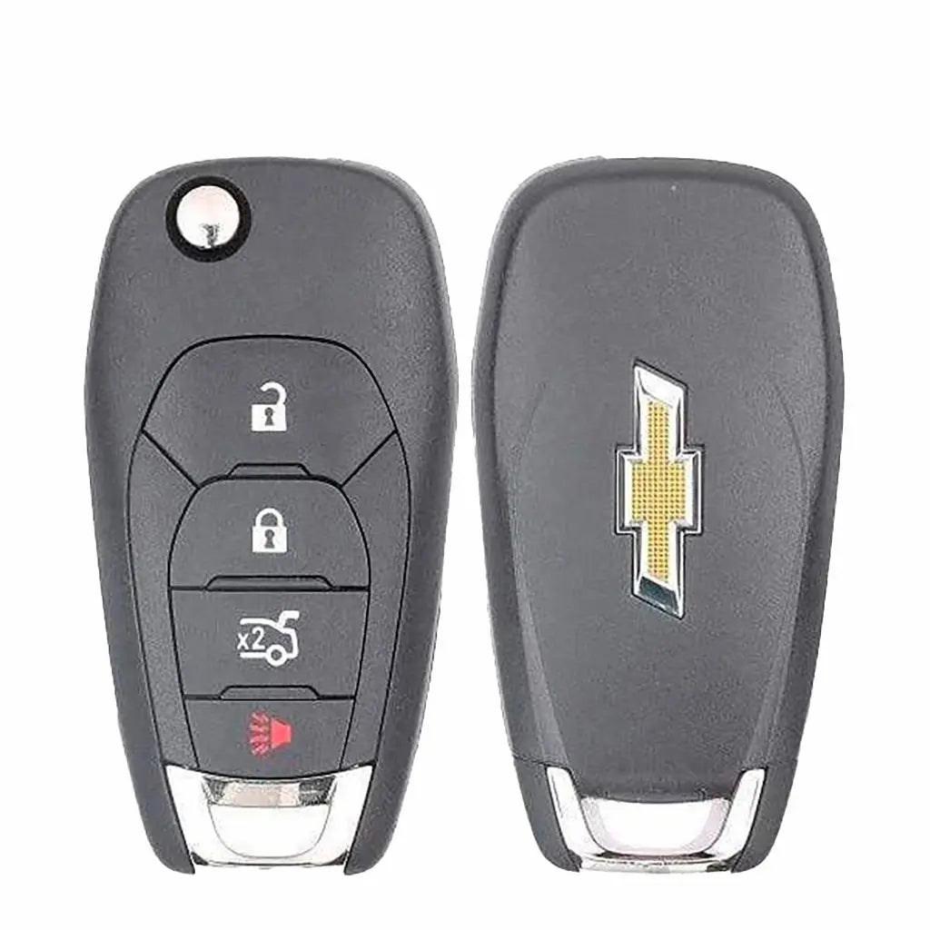 Front and back of 2016-2019 (OEM Refurb) Remote flip Key for Chevrolet Cruze  PN 13514135  13513842 