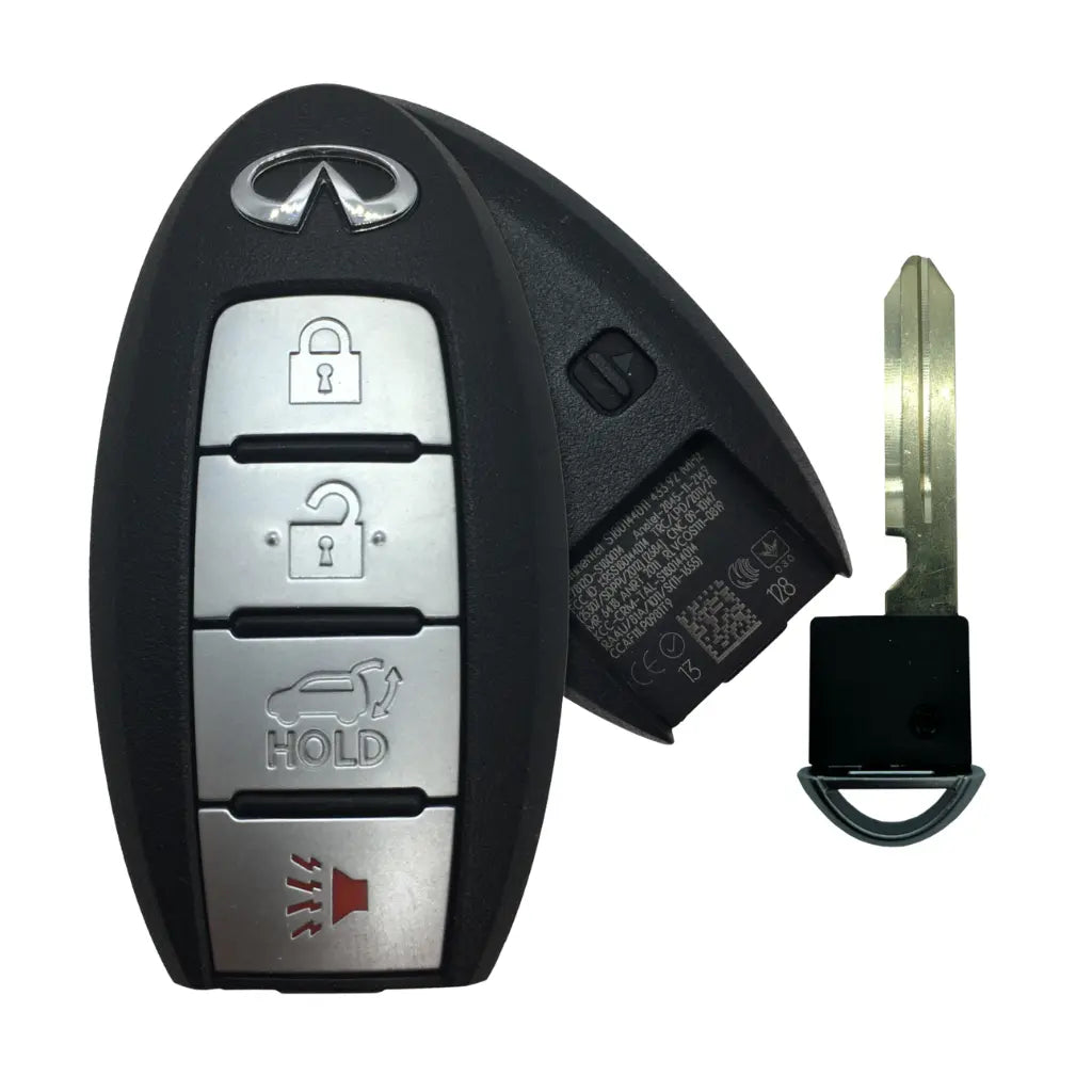 front, back and emergency key of 2007-2015 (OEM) Smart Key for Infiniti G25 - G35 - G37 - G37 - Q40 - Q60  PN 285E3-JK65A  KR55W48903