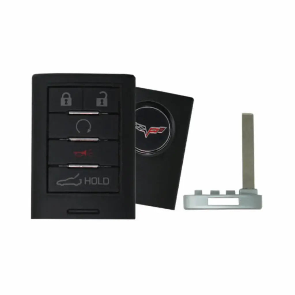 front, back and emergency key of 2016-2019 (OEM) Smart Key for Chevrolet Corvette  PN 23465950  NBGGD9C04