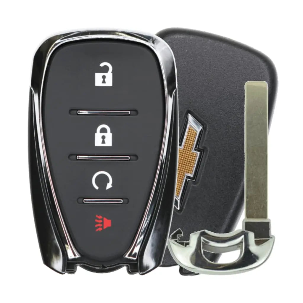 front, back and emergency key of 2016-2022 (OEM Refurb) Smart Key for Chevrolet Bolt - Volt - Equinox - Trax - Sonic  PN 1358572213529664, 13508767  HYQ4AA