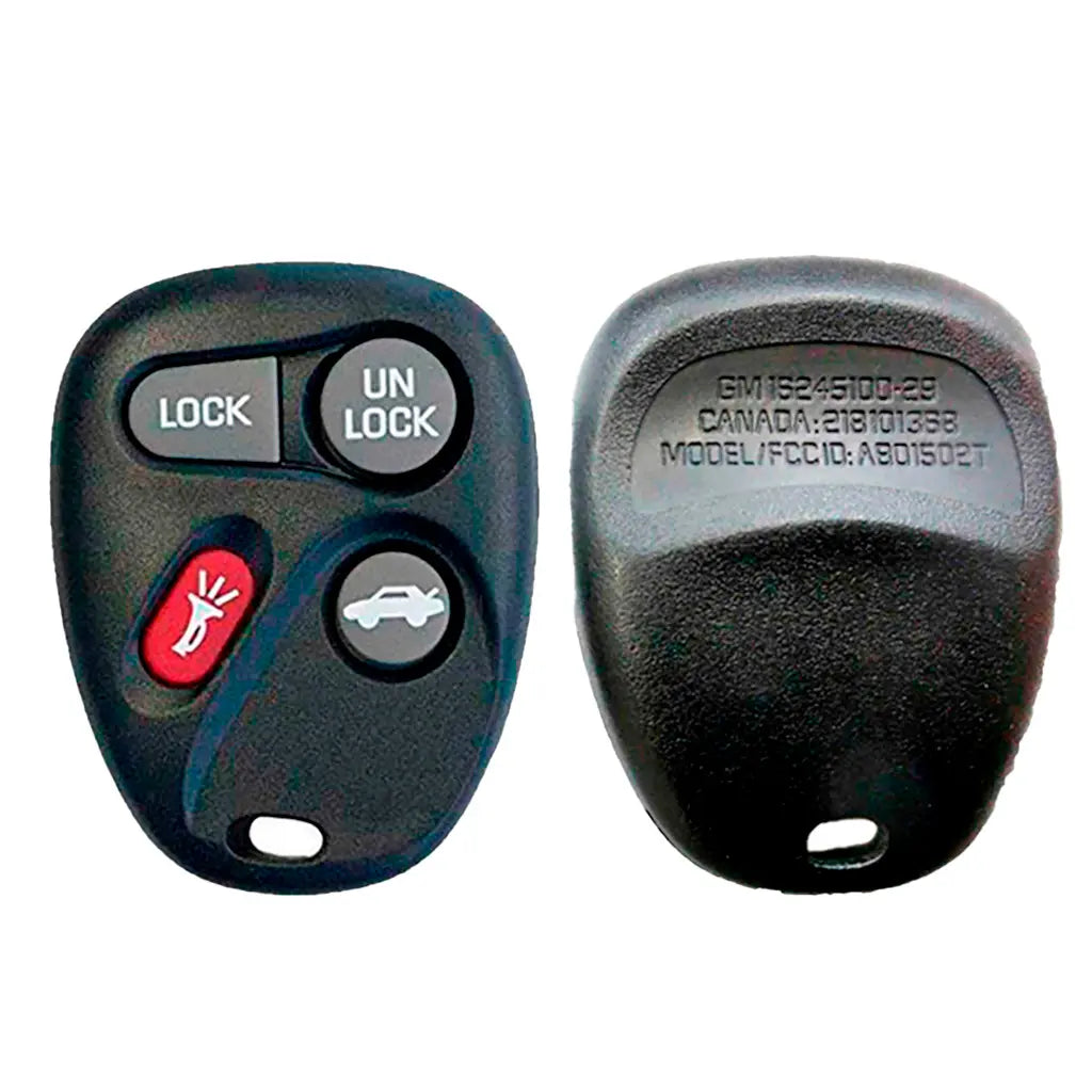 front and back of 1996-2002 (OEM Refurb) Keyless Entry Remote GM - Chevrolet  PN 16245100-29  ABO1502T
