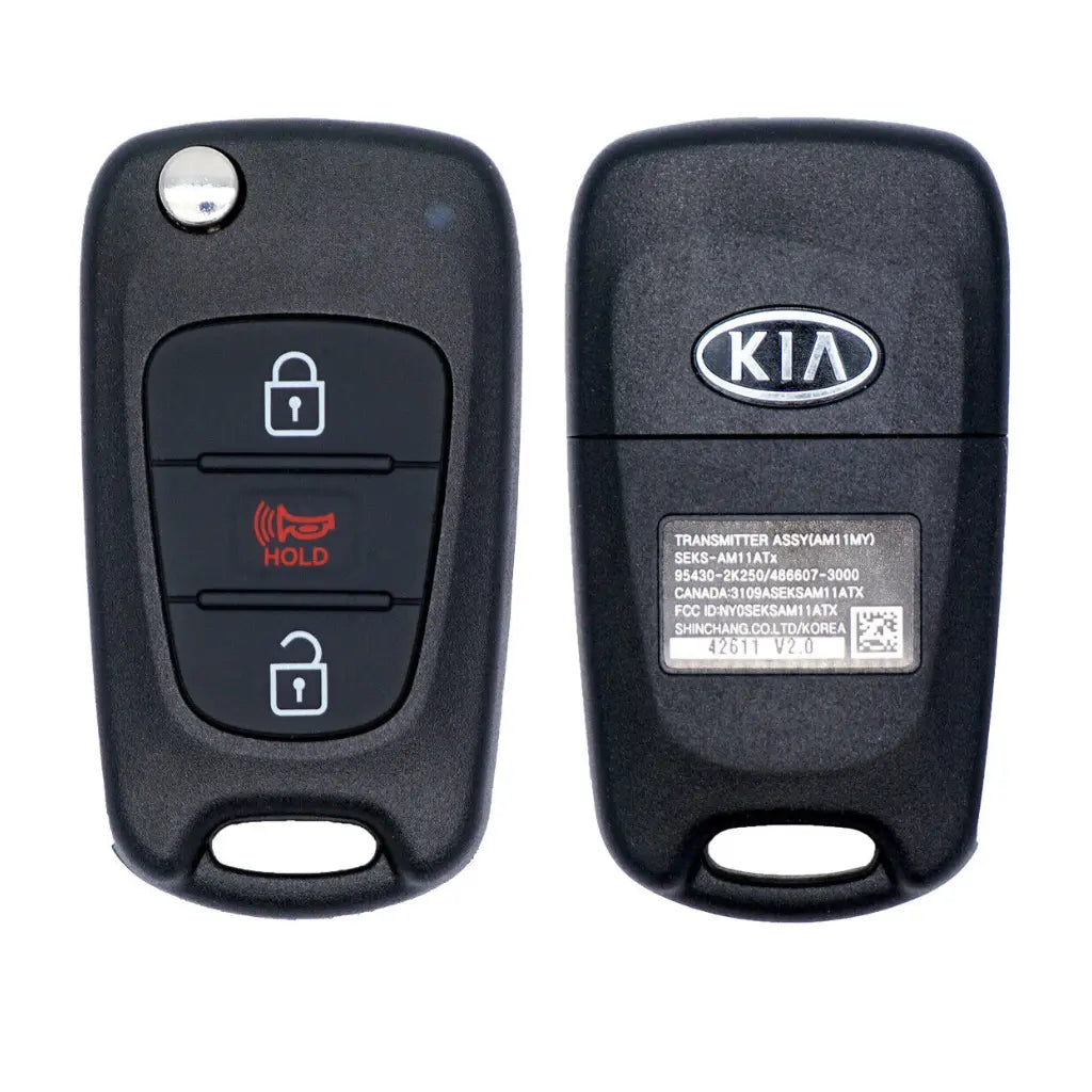 front and back of 2010-2013 (OEM) Remote Flip Key for Kia Soul | PN: 95430-2K340 / 2K341 NY0SEKSAM11ATX