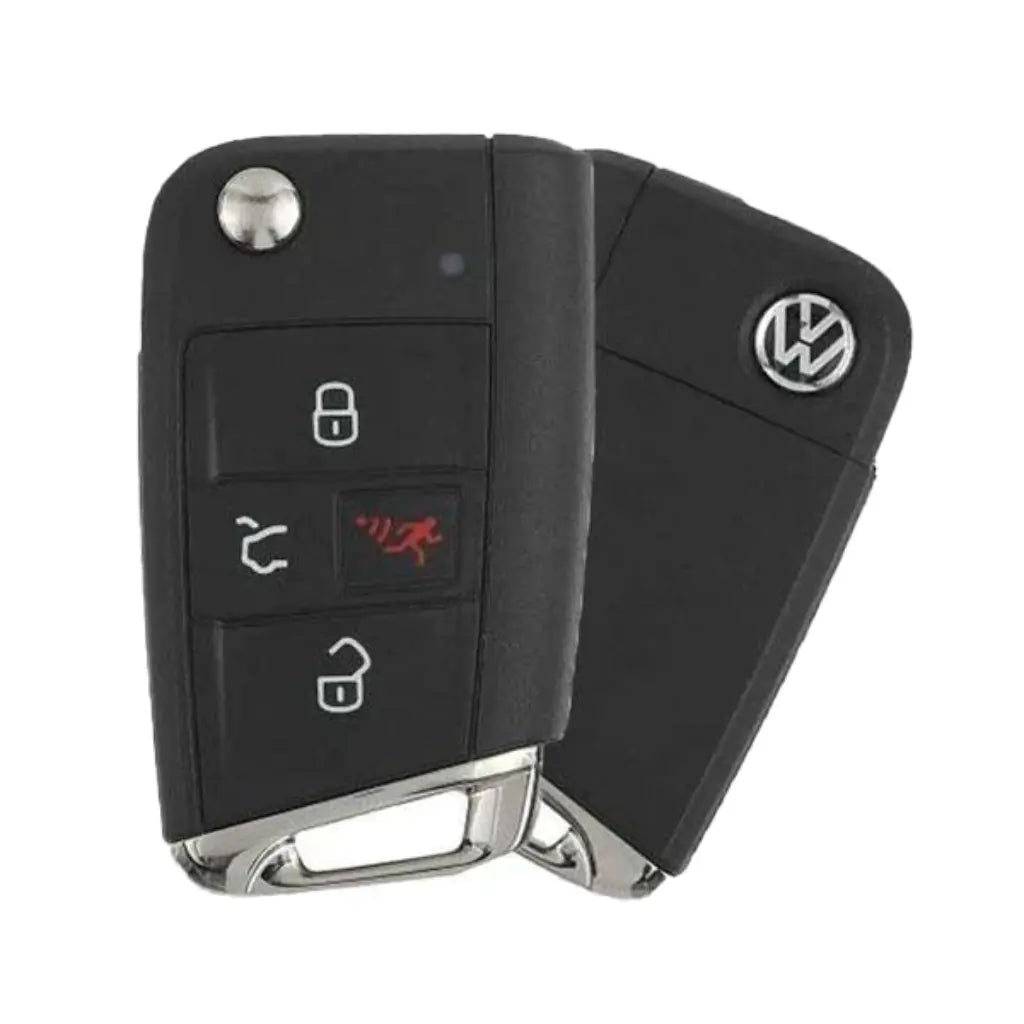 front and back of 2015-2019 (OEM-B) Remote Flip Key for Volkswagen Golf / GTI | PN: 5G0 959 752 BE / NBGFS12P01