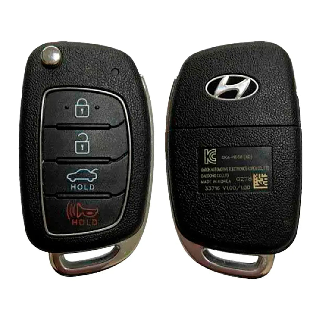 front and back of 2017-2018 (OEM-B) Remote Flip Key for Hyundai Elantra  PN 95430-F2001  OKA-NO38